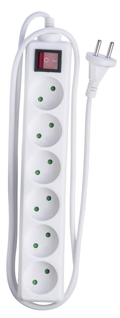 E-line Stikdåse 6-vejs uden jord. med afbryder. 1.5 mtr. 