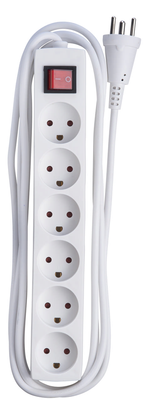 E-line Stikdåse 6-vejs med jord. med afbryder. 3 mtr.