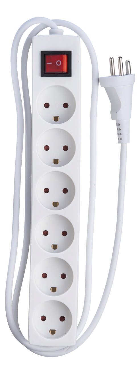 E-line Stikdåse 6-vejs med jord. med afbryder. 1.5 mtr.