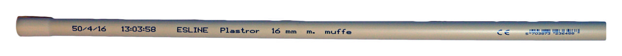 Plastrør 16mm m. muffe 2 Mtr.