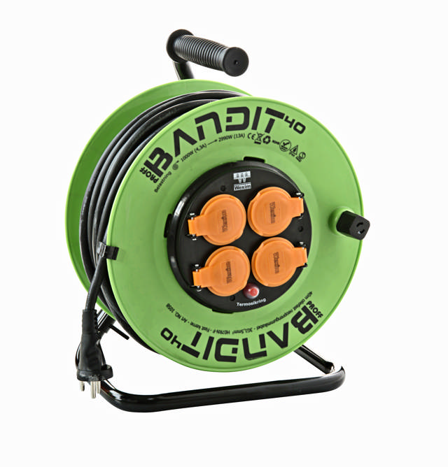 Kabeltromle 3G1.5mm² fast kerne m/j 40 mtr. IP44