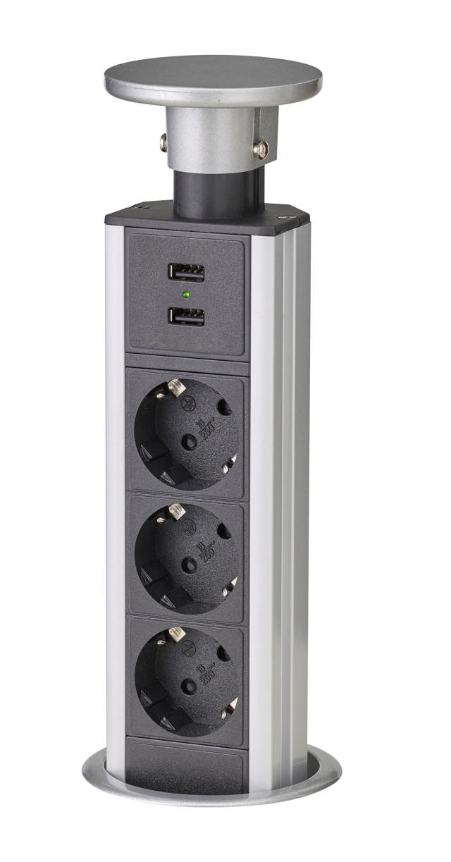 POP-UP 3-stikdåse m/USB Schuko
1.8m
