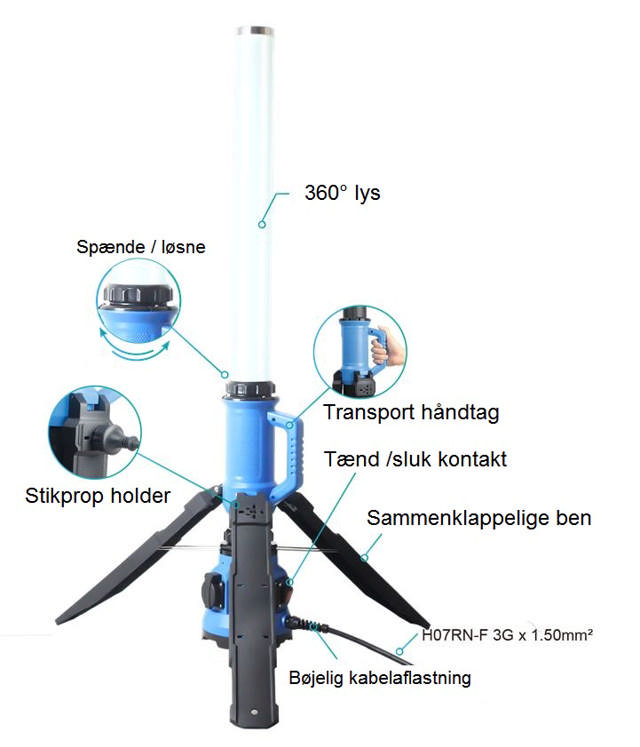 Bandit LED Worklight 90W 360° 2x230V DK udtag