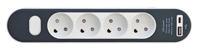 Stikdåse 4-Vejs Uden Jord Med Afbryder USB A+C 1.4m ledning