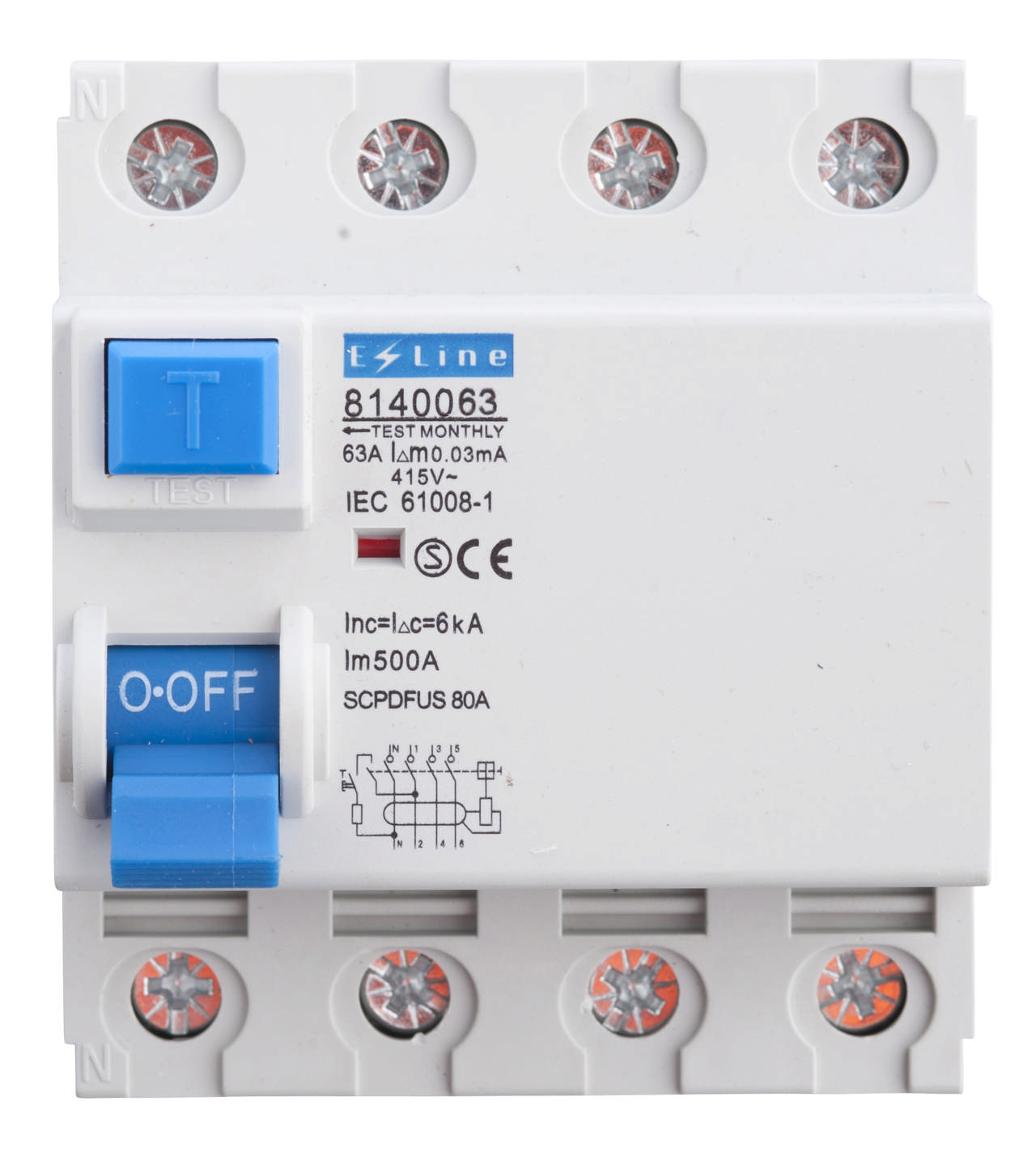 RCCB RNR1-63 3P+N, 63A, 30mA, 6kA, Type A, Electro-Magnetic type, 415V