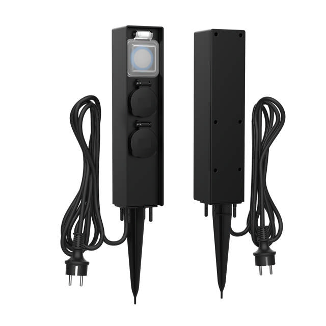 E-Line Havespyd M/Timer 2xSchuko Udtag 