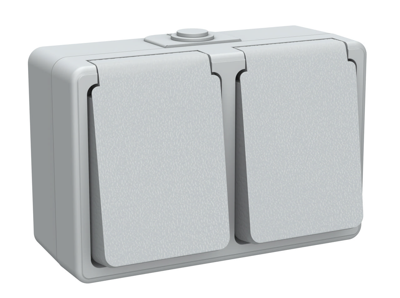 E-Line Dobbelt Stikkontakt Med Jord IP54 grå