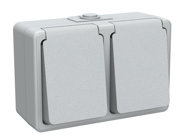 E-Line Dobbelt Stikkontakt Med Jord IP54 grå