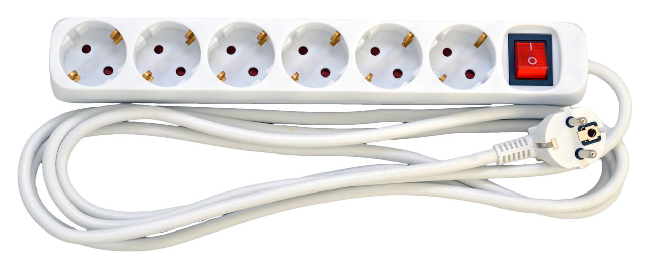 E-line Schuko Stikdåse 6-Vejs med arbryder og lys. 3 mtr.