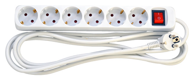 E-line Schuko Stikdåse 6-Vejs med arbryder og lys. 3 mtr.